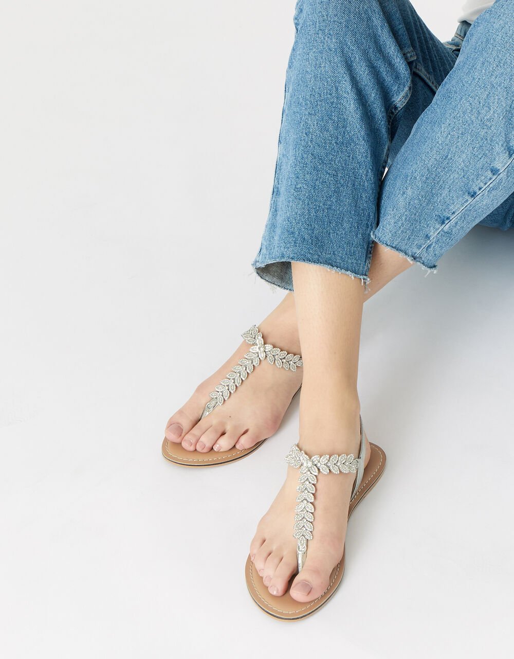 Diamante Leaf Strap Sandals White | Sandals & Flip Flops | Accessorize UK