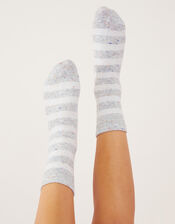 Stripe Boot Socks in Wool Blend, Grey (GREY), large