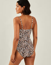 Animal Print Ruched Shaping Swimsuit, Brown (BROWN), large