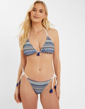 Zig-Zag Stitch Triangle Bikini Top, Blue (BLUE), large