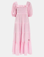 Cherry Gingham Puff-Sleeve Maxi Dress, Pink (PINK), large