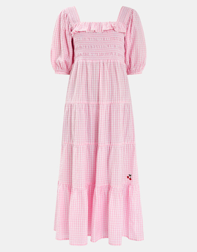 Cherry Gingham Puff-Sleeve Maxi Dress, Pink (PINK), large