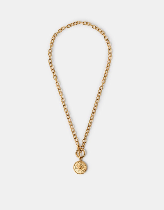 Stainless Steel Sun Coin Pendant Necklace, , large