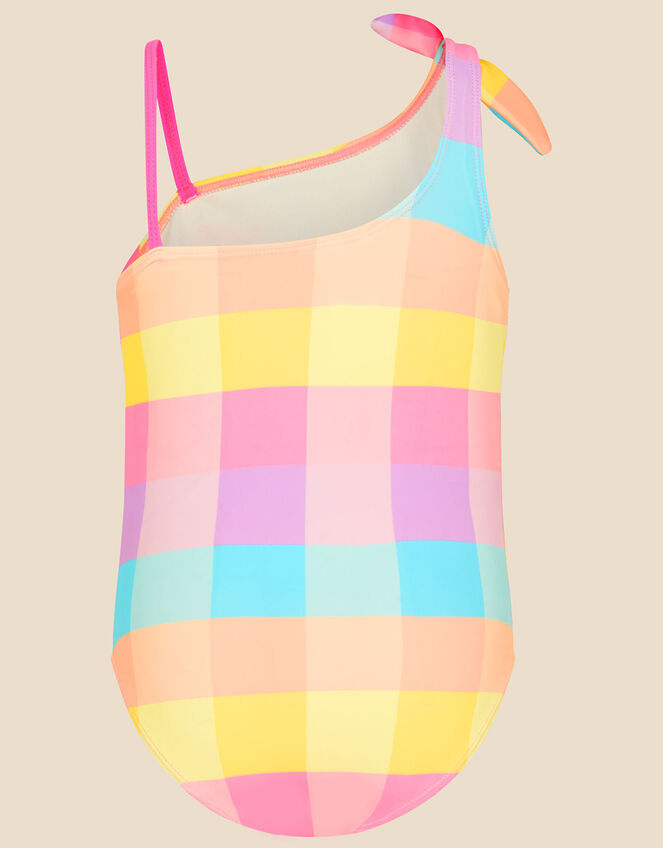 Girls Asymmetric Check Swimsuit, Multi (BRIGHTS-MULTI), large