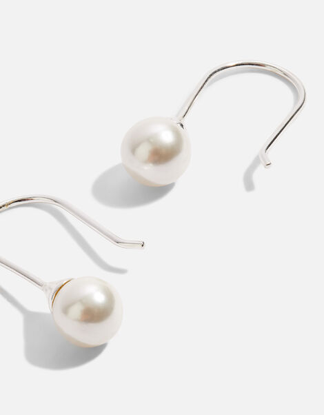 Sterling Silver Sleek Pearl Drop Earrings, , large