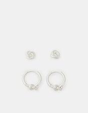 2-Pack Sterling Silver-Plated Knot Hoop Earrings, , large