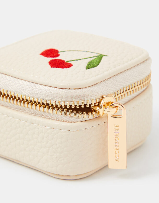 Cherry Embroidered Travel Jewellery Box, , large