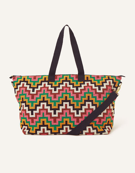 Geometric Woven Weekend Bag, , large