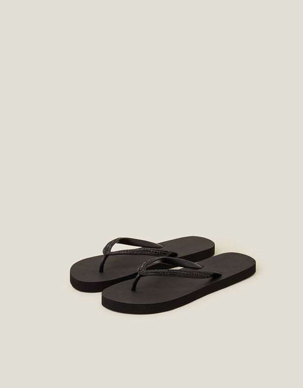 Embellished Flip Flops, Black (BLACK), large