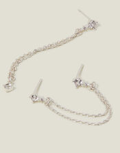 Sterling Silver-Plated Diamante Chain Drop Earrings, , large