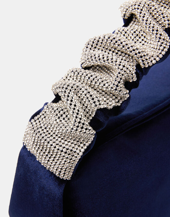 Diamanté Ruched Strap Velvet Handbag, , large