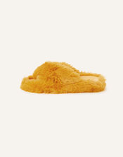Faux Fur Crossover Sliders, Yellow (OCHRE), large