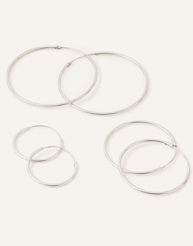 Sterling Silver Hoop Earrings Set of Three, , large