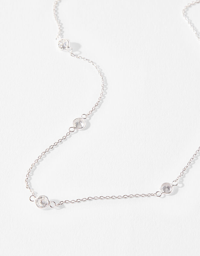 Sterling Silver Crystal Station Necklace, , large