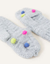 Pom-Pom Capped Gloves, Grey (GREY), large