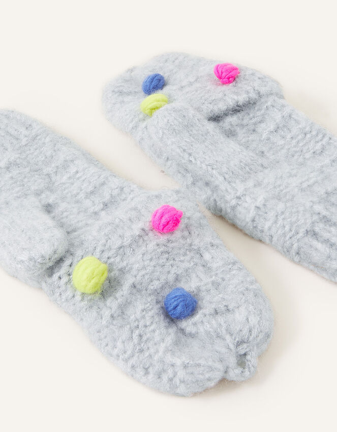 Pom-Pom Capped Gloves, Grey (GREY), large