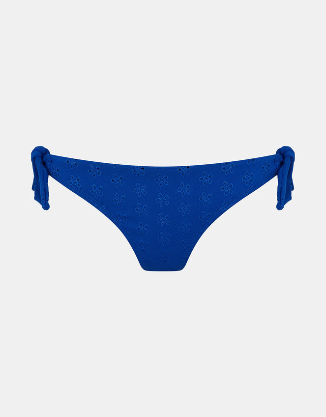 Floral Broderie Tie Bikini Bottoms, Blue (BLUE), large