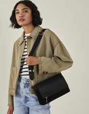 Zip Flap Leather Cross-Body Bag, , large