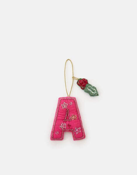 Embellished Initial Christmas Tree Decoration, Pink (PINK), large