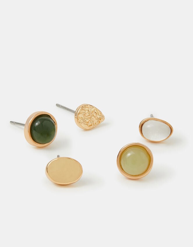 5-Pack Mother of Pearl Stone Stud Earrings, Green (GREEN), large