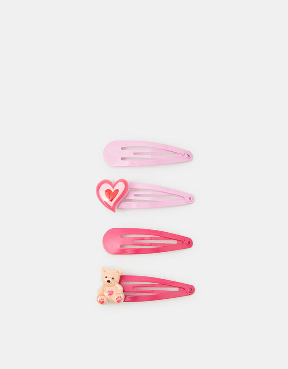 4-Pack Girls Heart Bear Hair Clips, , large