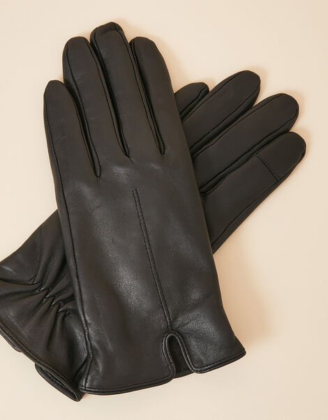 Touchscreen Leather Gloves Black, Black (BLACK), large