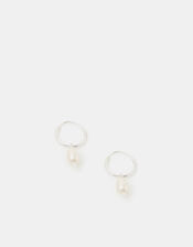 Sterling Silver Pearl Hoop Earrings, , large