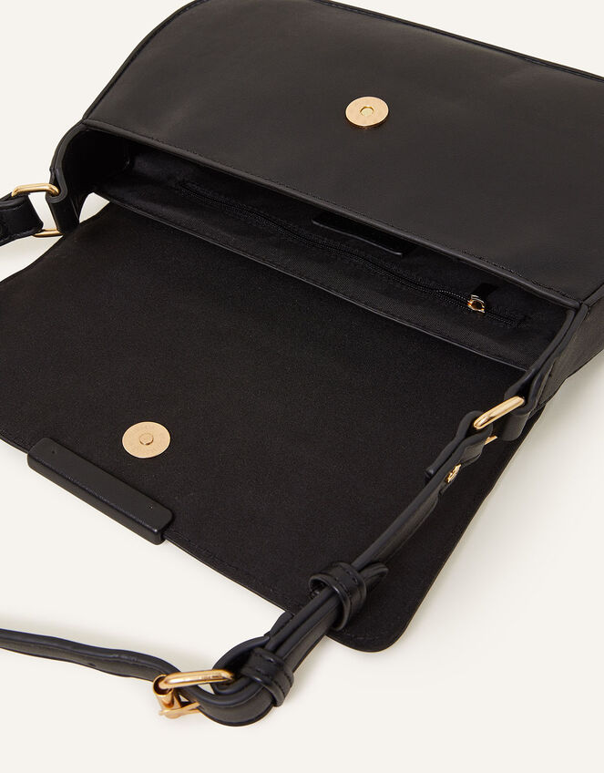 Buckle Strap Bar Shoulder Bag, Black (BLACK), large
