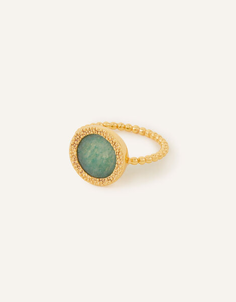 14ct Gold-Plated Aventurine Bobble Ring, Green (GREEN), large