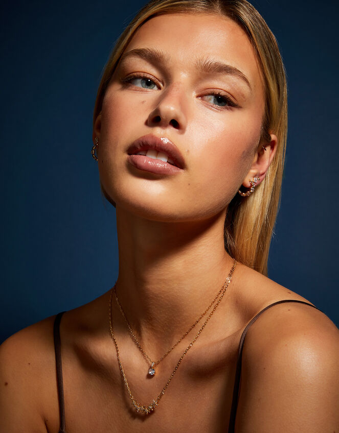 14ct Gold-Plated Solitaire Diamante Pendant Necklace, , large