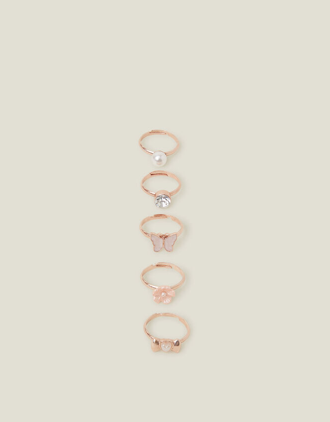 5-Pack Girls Pearly Adjustable Rings, , large
