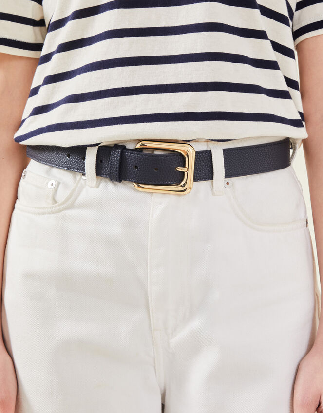 Faux Leather Belt, Blue (NAVY), large