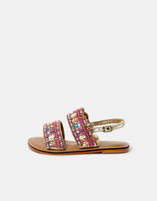 Girls Flower Beaded Strap Sandals, Multi (PASTEL MULTI), large