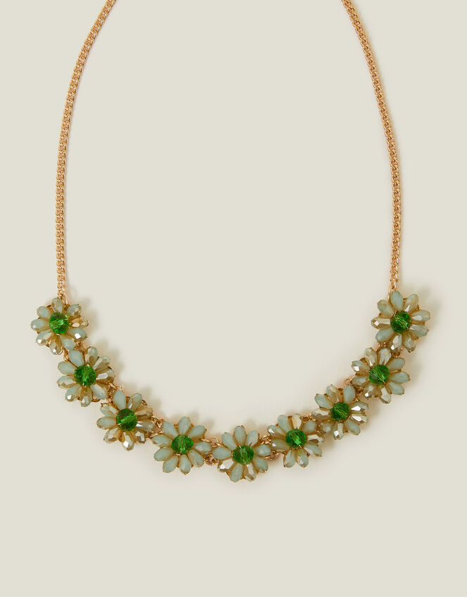 Beaded Flower Collar Necklace Green, , large