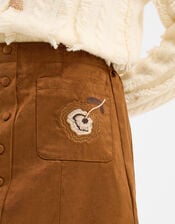 Floral Embroidered Faux Suede Mini Skirt, Tan (TAN), large