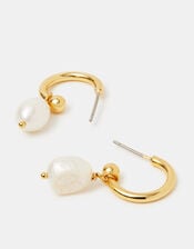 14ct Gold-Plated Pearl Drop Hoop Earrings, , large