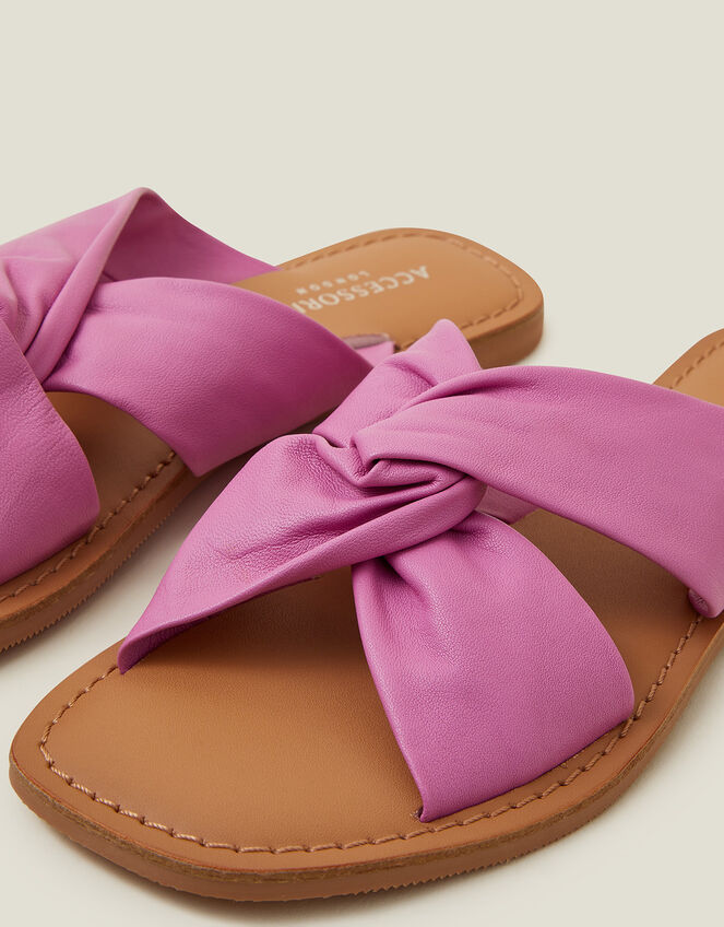 Metallic Leather Knot Sandals, Pink (PINK), large