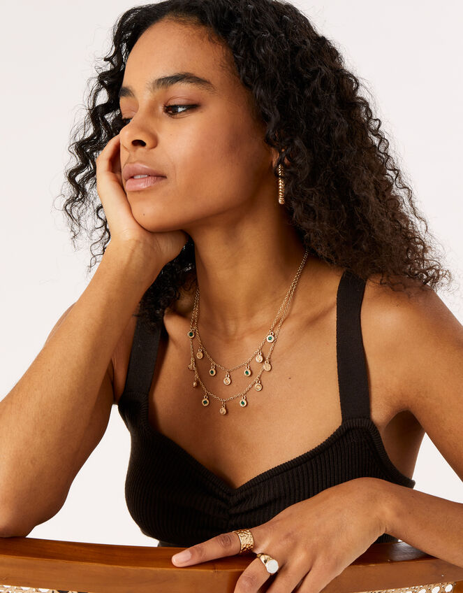 Emerald Drop Layered Necklace, , large