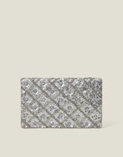 Metallic Embellished Clutch Bag, Silver (SILVER), large