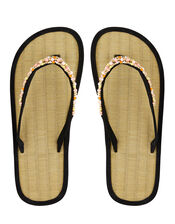 Beaded Seagrass Flip-Flops, Black (BLACK), large