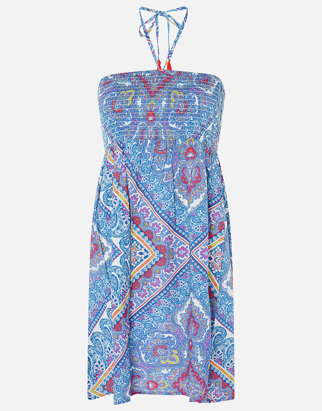 Kerala Scarf Print Bandeau Dress, Blue (BLUE), large