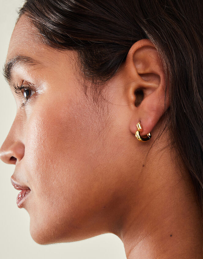 14ct Gold-Plated Heart Hoop Earrings, , large