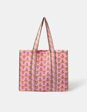 Floral Block Print Quilted Tote Bag, , large