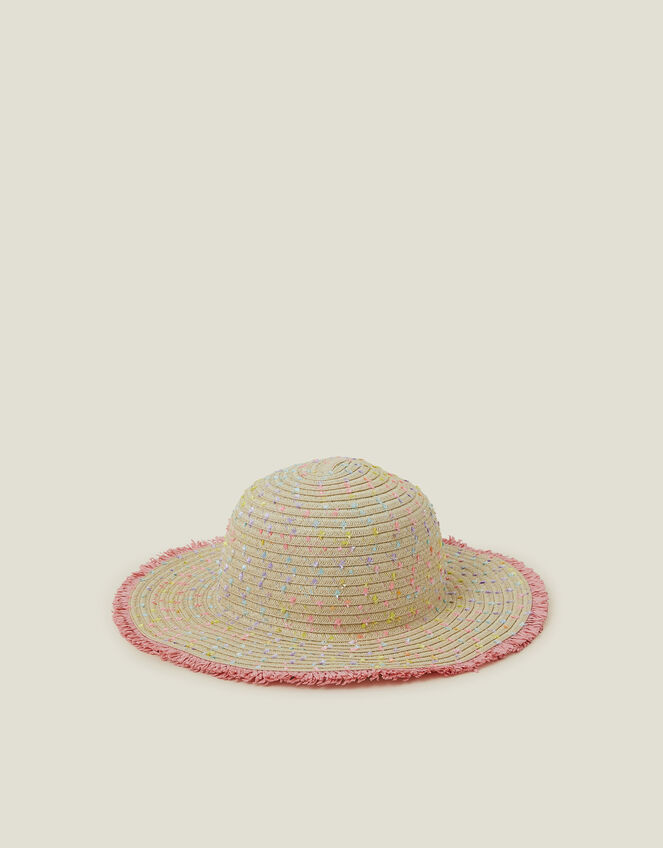 Girls Fringe Floppy Straw Sun Hat, Multi (PASTEL MULTI), large