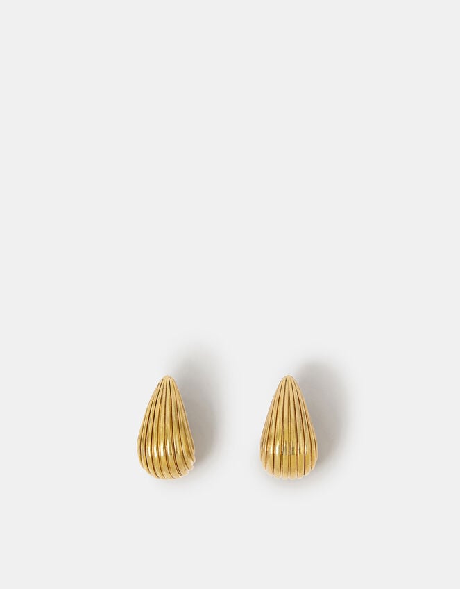 14ct Gold-Plated Ribbed Curve Drop Earrings, , large