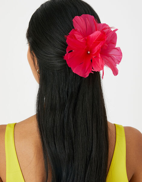 Light Feather Detail Flower Clip Pink, Pink (FUCHSIA), large