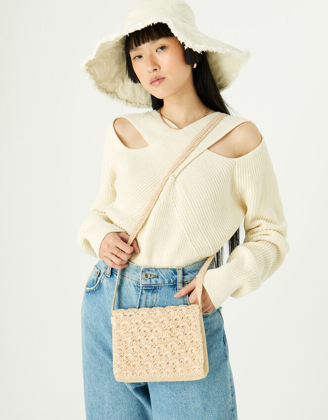 Rae Scallop Cross-Body Bag, Natural (NATURAL), large