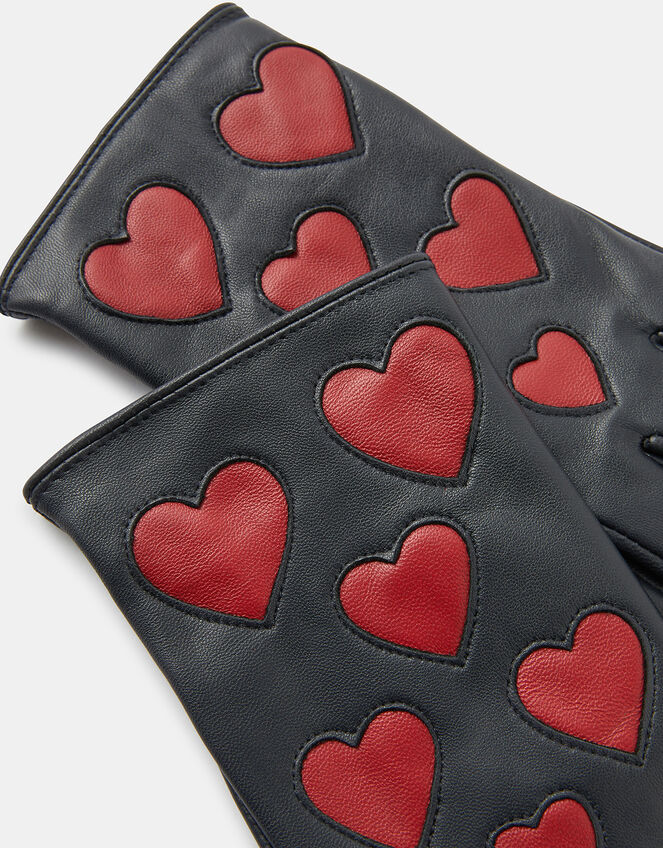 Love Heart Leather Gloves, Black (BLACK), large