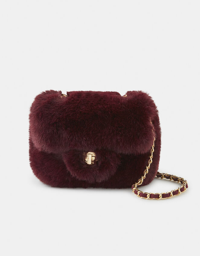 Mini Fluffy Cross-Body Bag, Red (BURGUNDY), large