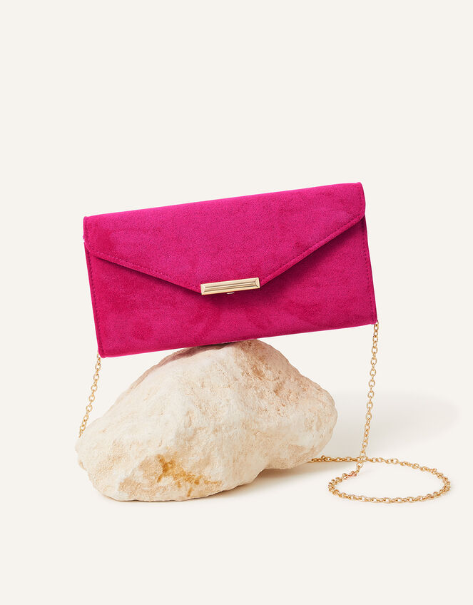 Suedette Envelope Clutch Bag, Pink (FUCHSIA), large